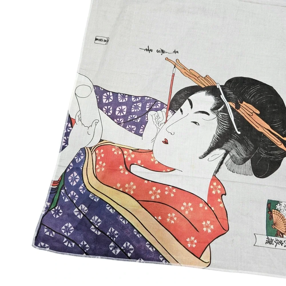 Japanese Geisha Handkerchief Pocket‎ Square Napkin Decor Edo Period Woodblock